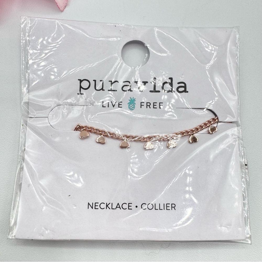 Pura Vida Rose Gold Tone Chain Necklace With Mini Hearts